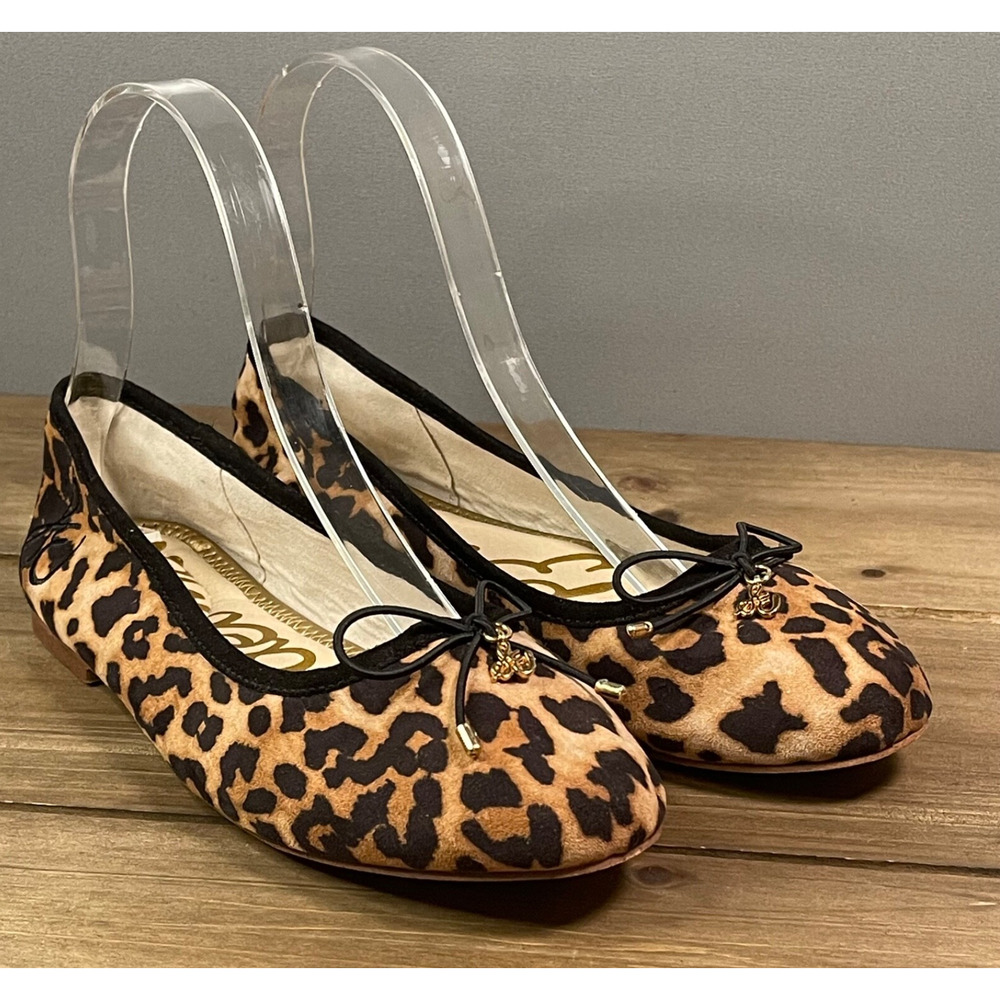 Sam Edelman Girls Kids Felicia Ballet Flats Size 4 Black Brown Animal Print